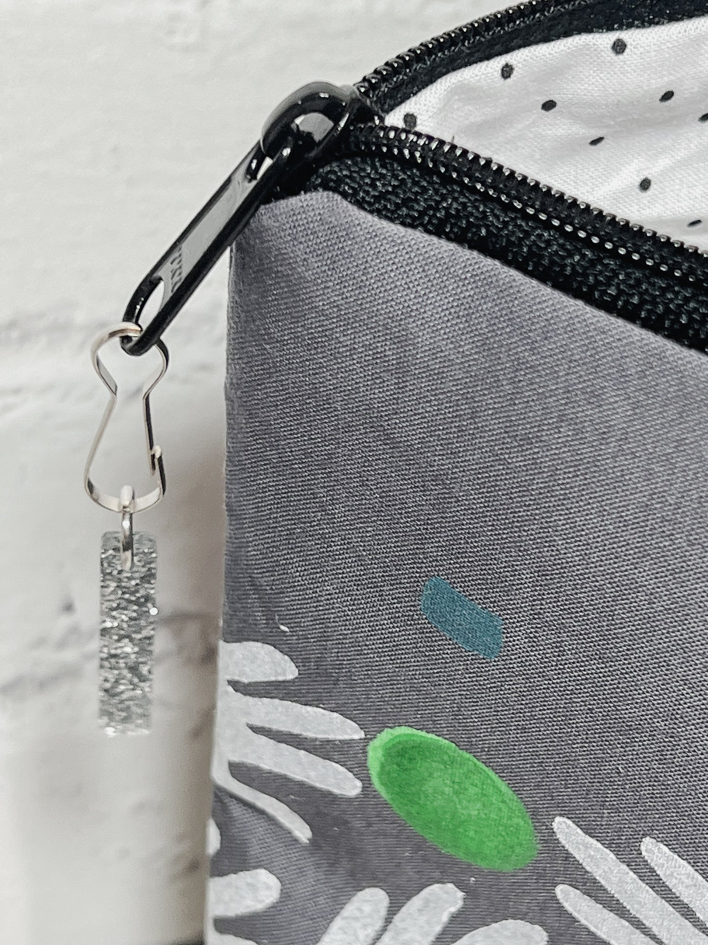 XL Zipper Bag - Green Polka Dot White Hands/Gray and Green