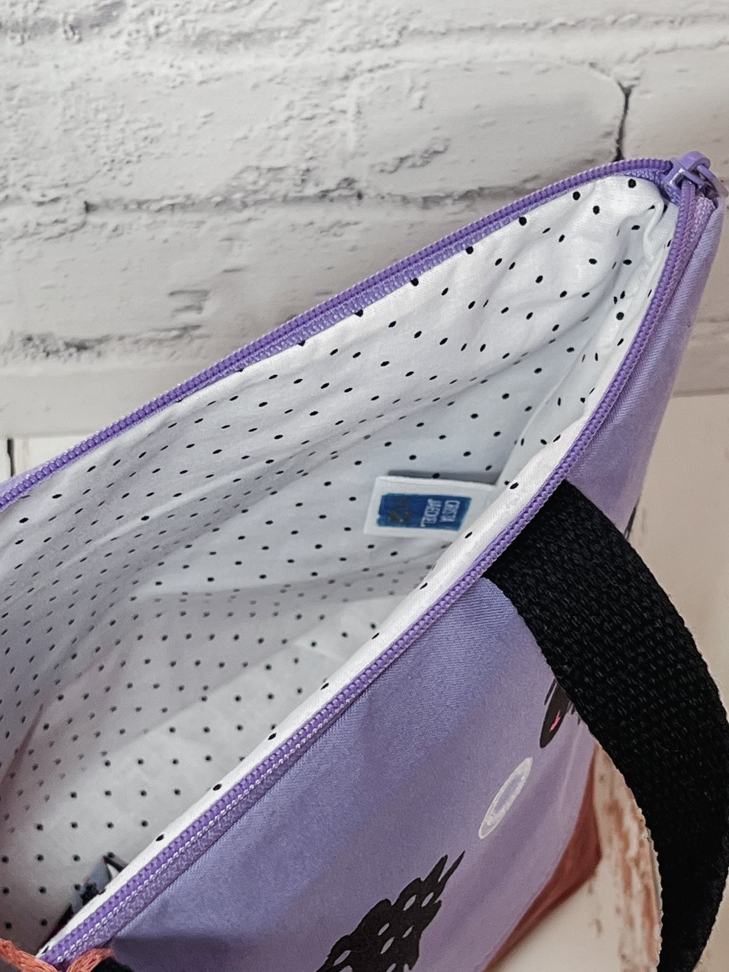 XL Zipper Bag - White Polka Dot Sheepies/Purple and Maroon