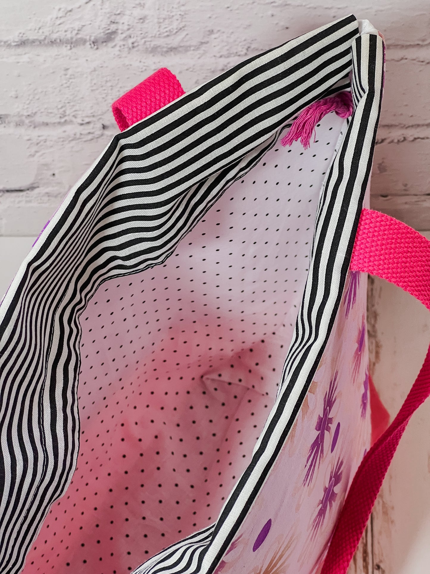 Large Drawstring Bag - Daisies/Pink and Purple