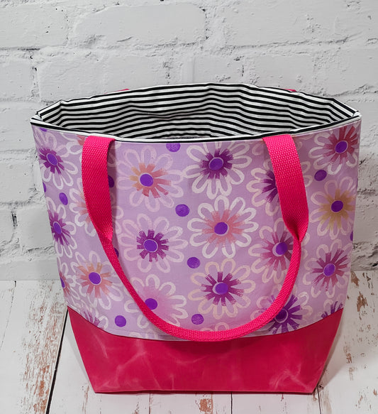 Large Drawstring Bag - Daisies/Pink and Purple