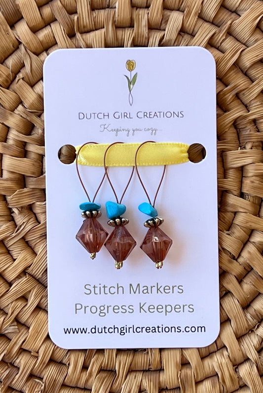 Stitch Marker Set - Amber and Blue