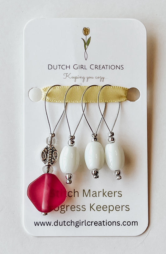 Stitch Marker Set - Pink and White